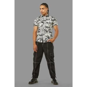 NEW Black Friday Extraterrestrial Men's Newspaper Button Down Shirt Size XL